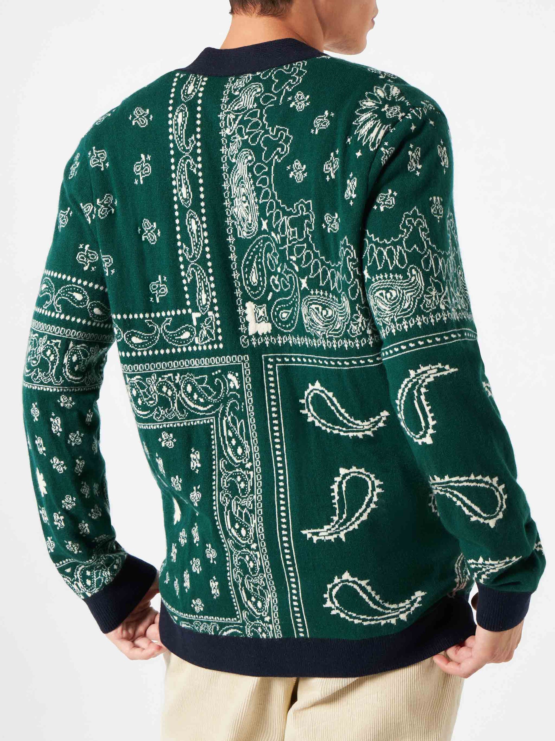 Bandanna dark green knitted cardigan with Saint Barth embroidery - MC2 Saint Barth