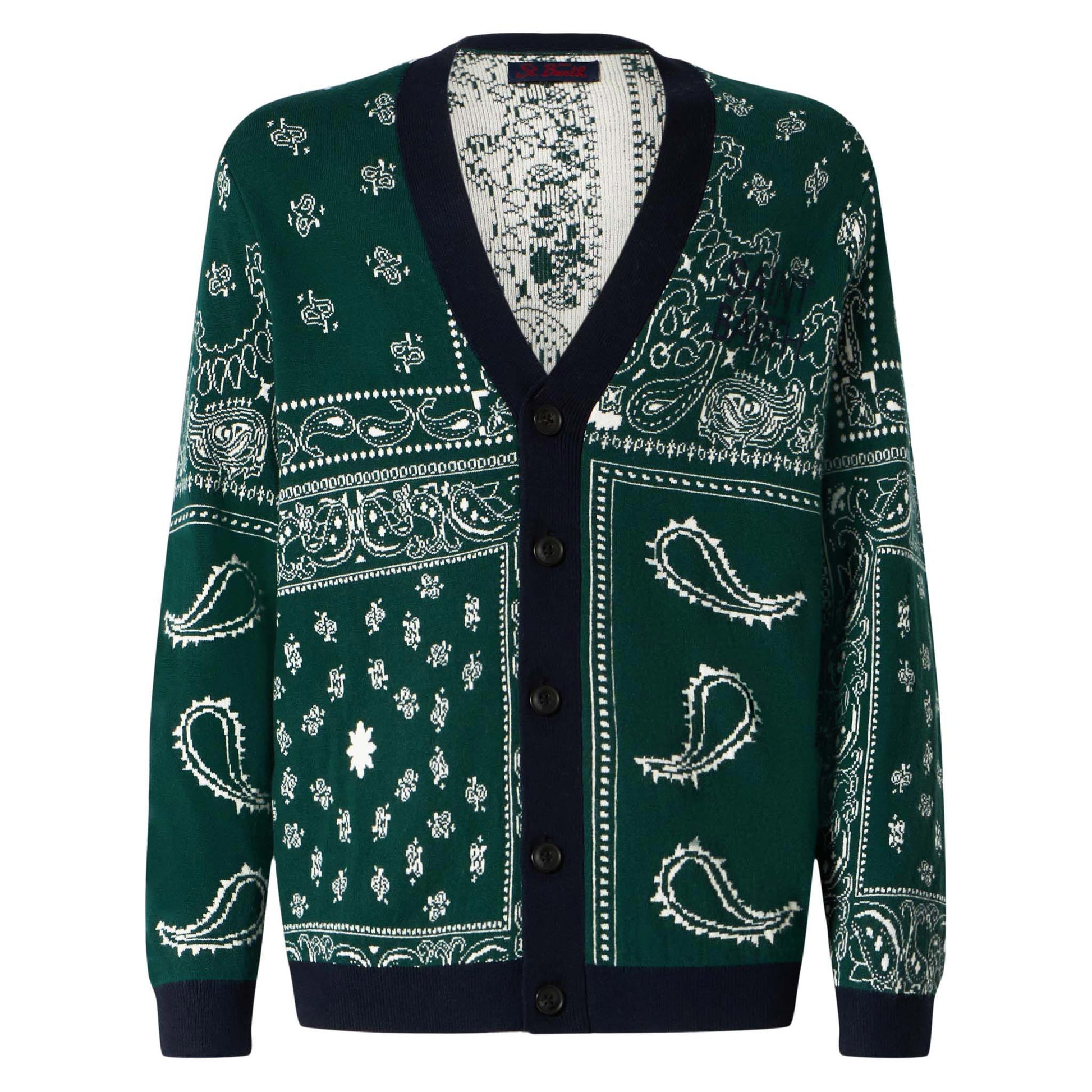 Bandanna dark green knitted cardigan with Saint Barth embroidery - MC2 Saint Barth