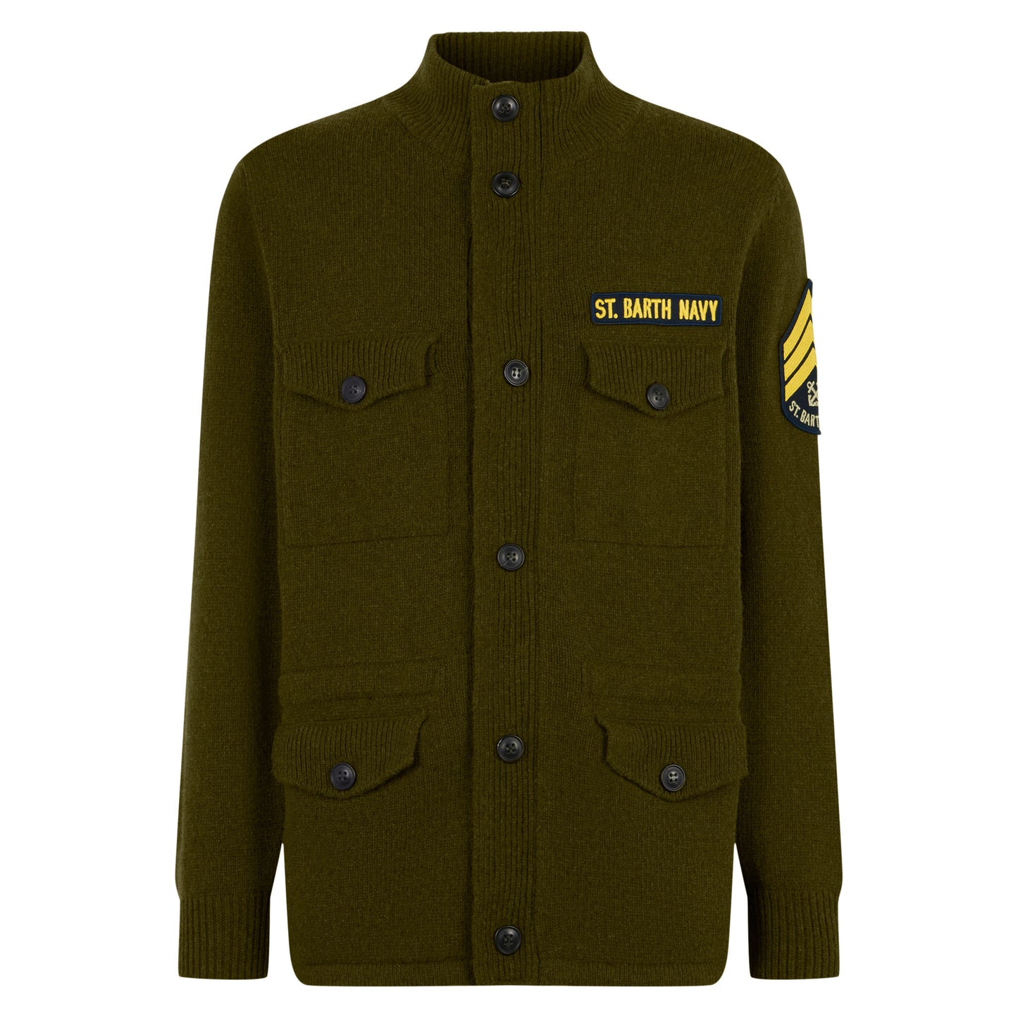 Knitted field jacket with patch
