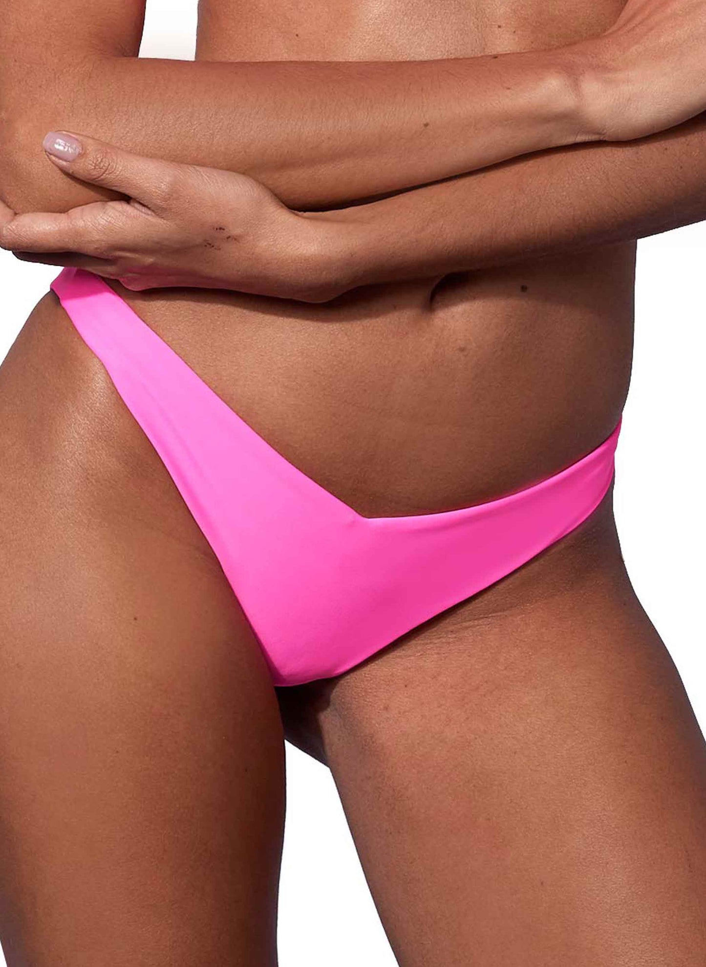Woman fluo pink cheeky swim briefs