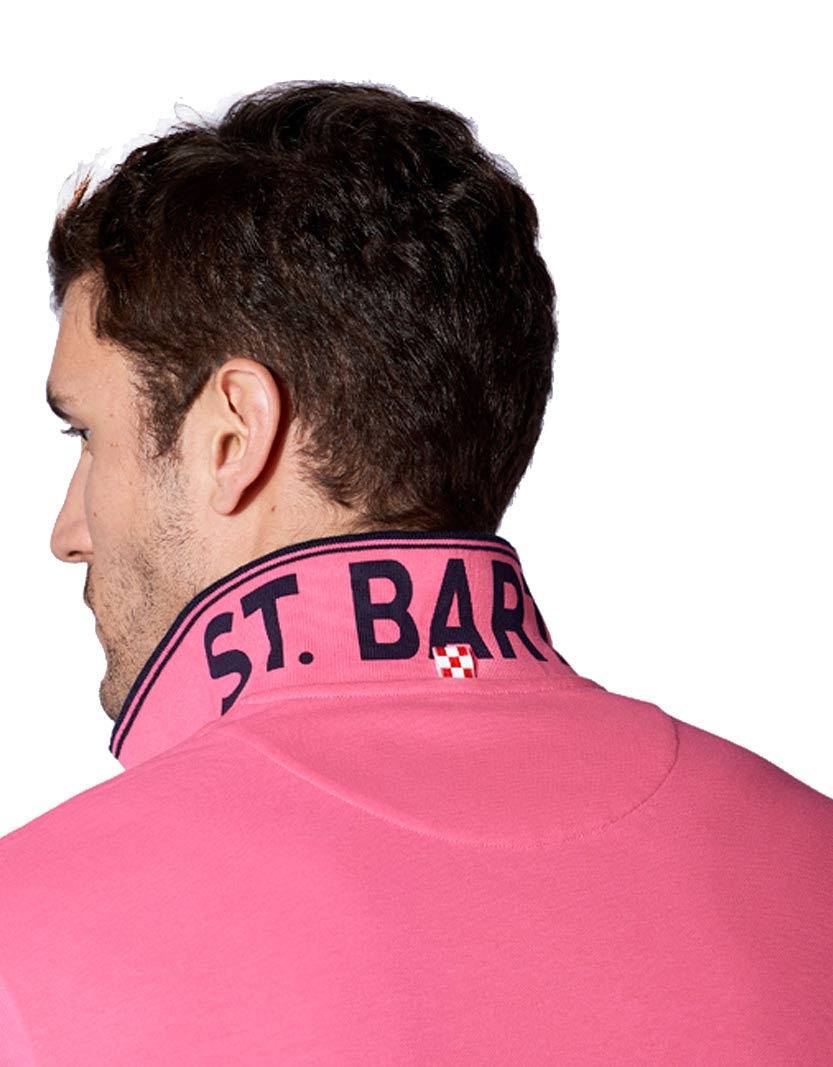 Pink fluo piquet polo with St. Barth check logo - MC2 Saint Barth