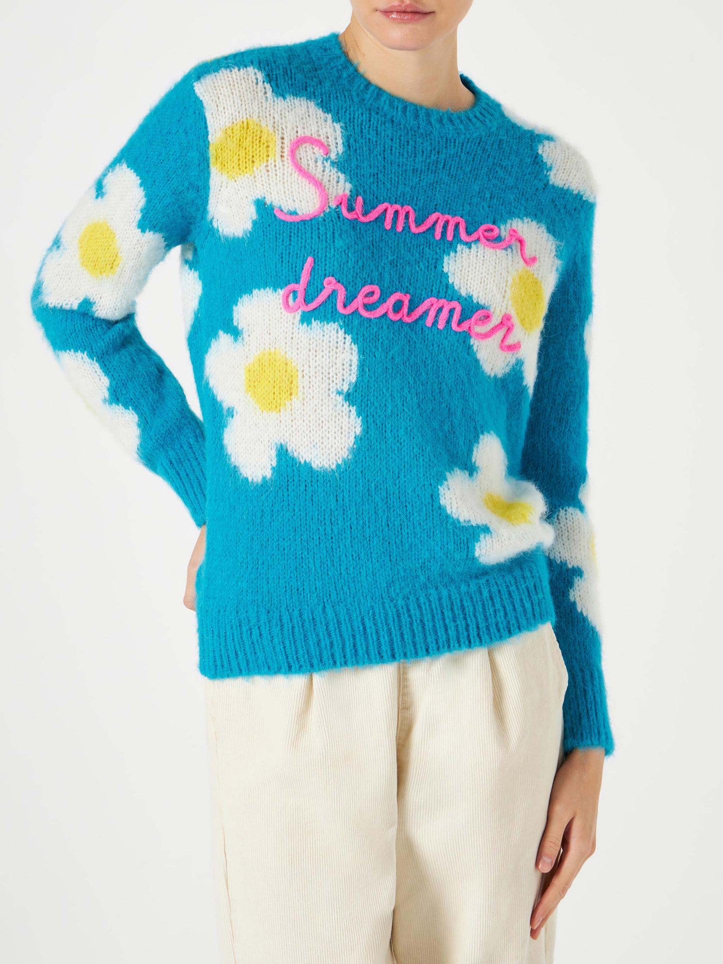 Maglione da donna garzato con margherite e ricami Summer dreamer