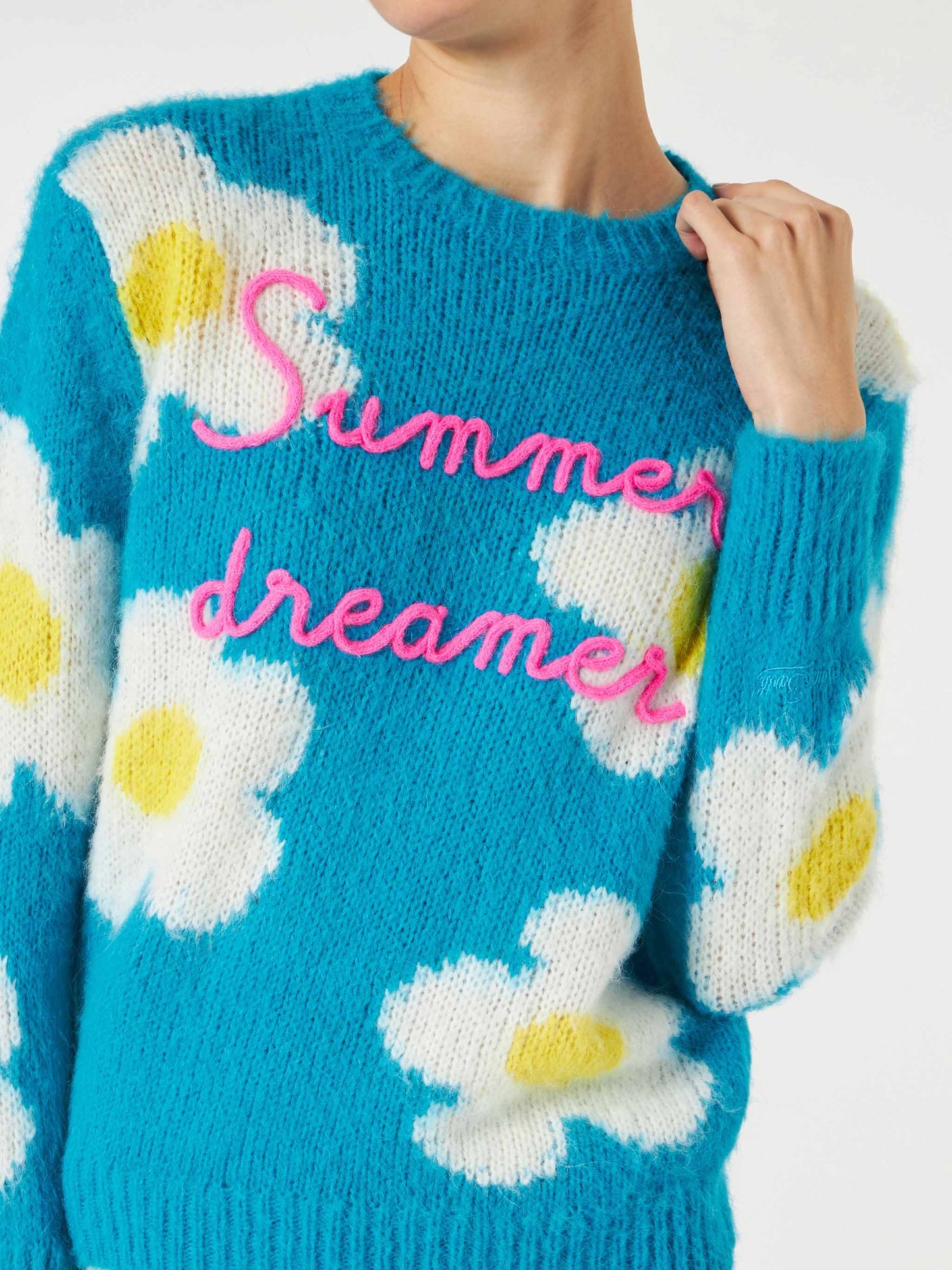Maglione da donna garzato con margherite e ricami Summer dreamer