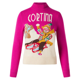 Woman crewneck sweater with Cortina postcard - MC2 Saint Barth