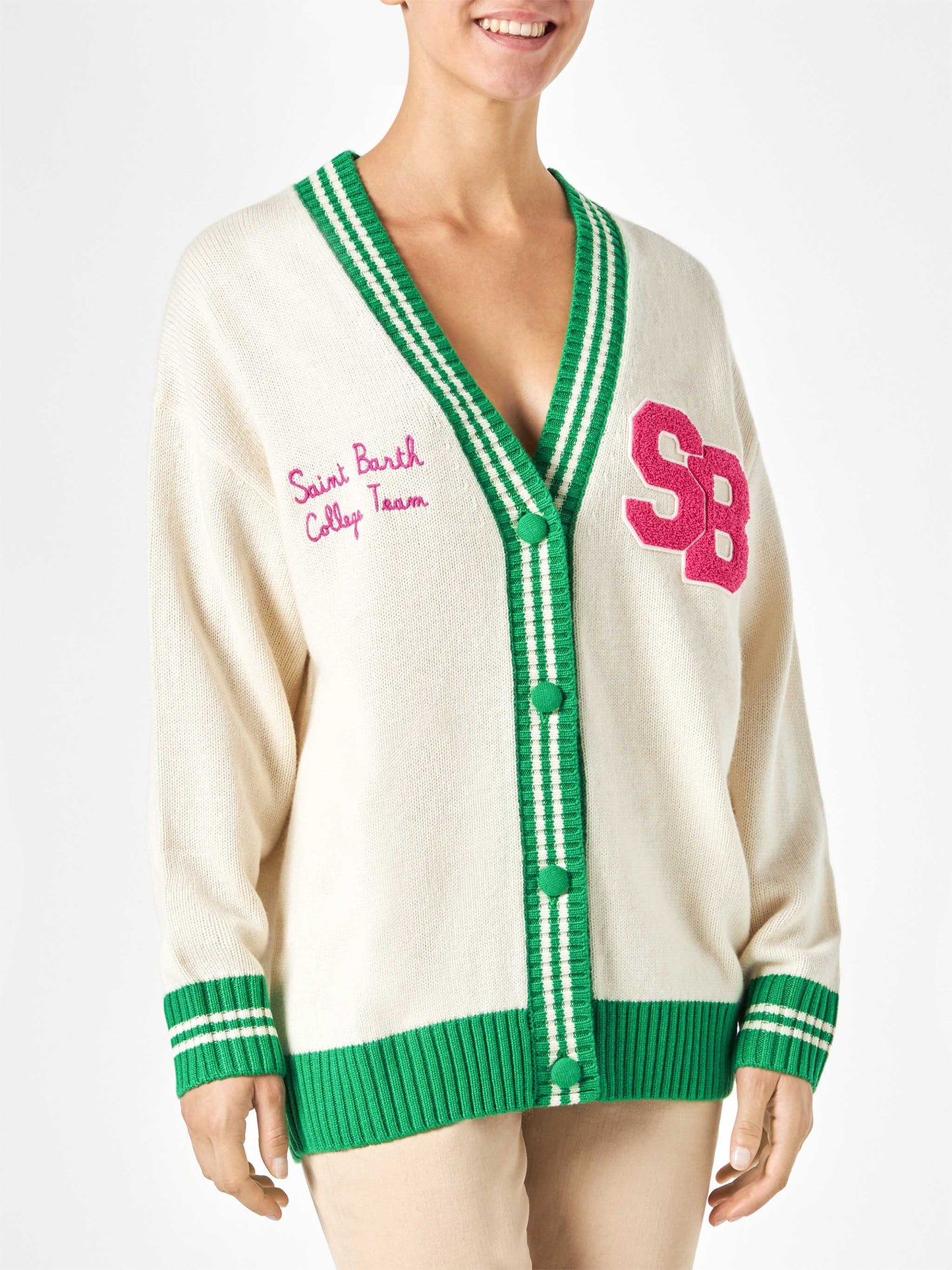Woman white cardigan with embroidery - MC2 Saint Barth