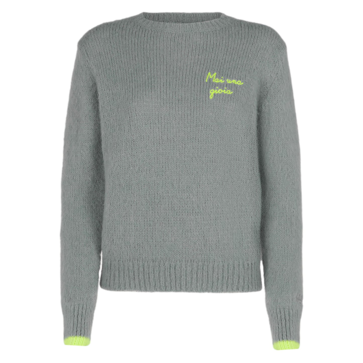Maglione da donna garzato grigio con ricamo Mai una Gioia