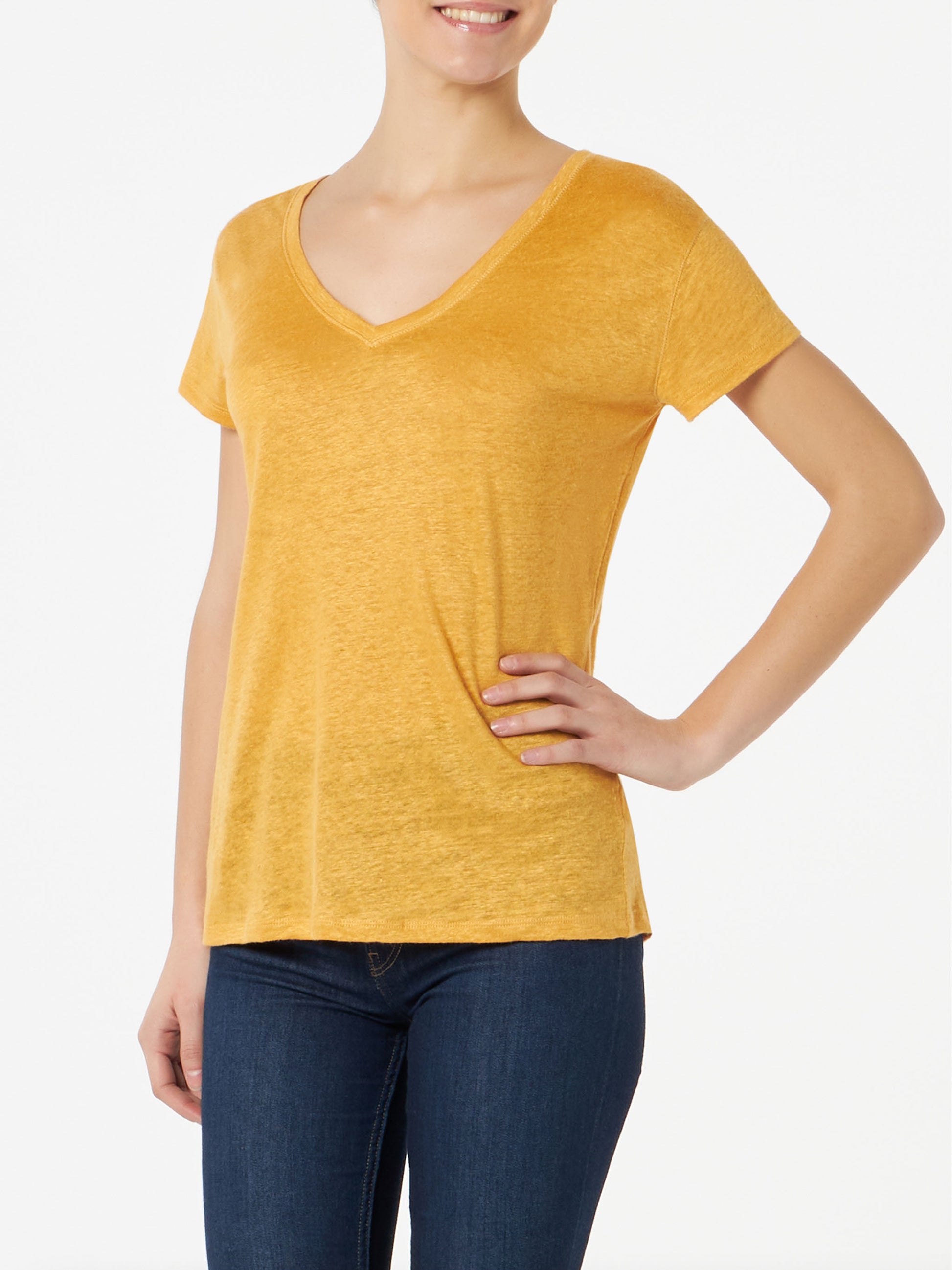 Woman ochre linen t-shirt - MC2 Saint Barth
