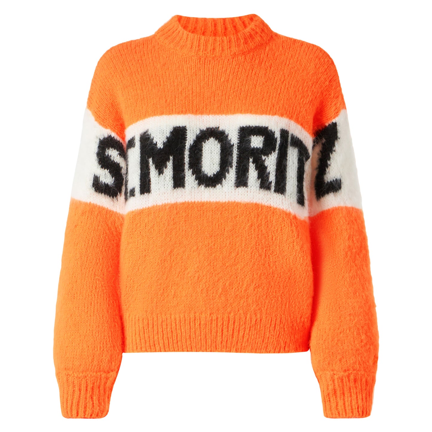 Woman fluo orange brushed crewneck sweater