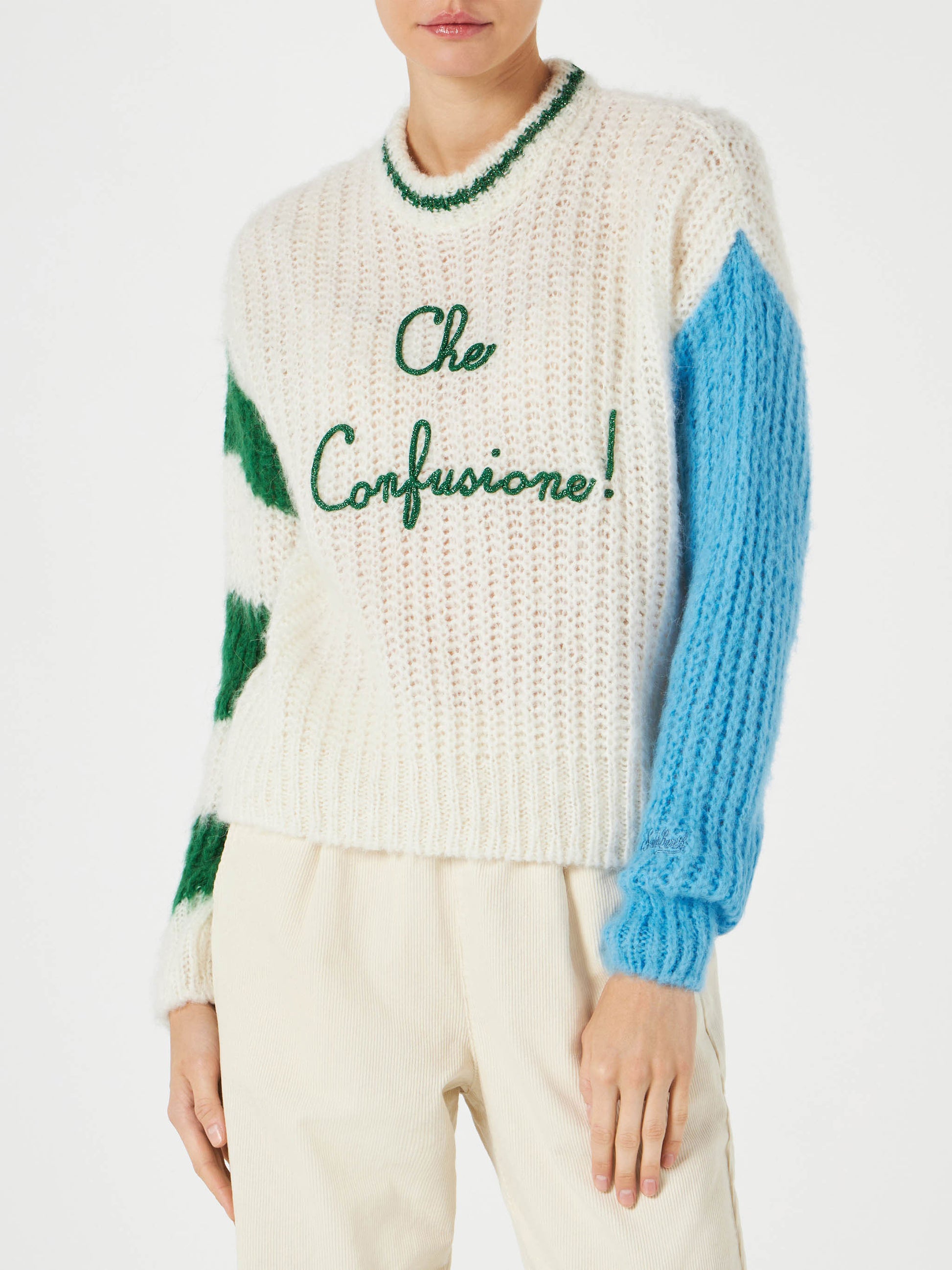 Woman brushed crewneck sweater with lettering - MC2 Saint Barth