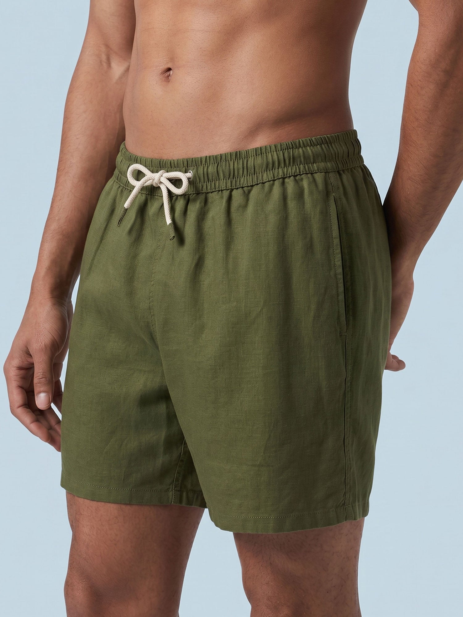 Men Solid Color Linen Swim Shorts