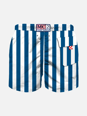 Jungen-Badeshorts mit marineblauen Streifen