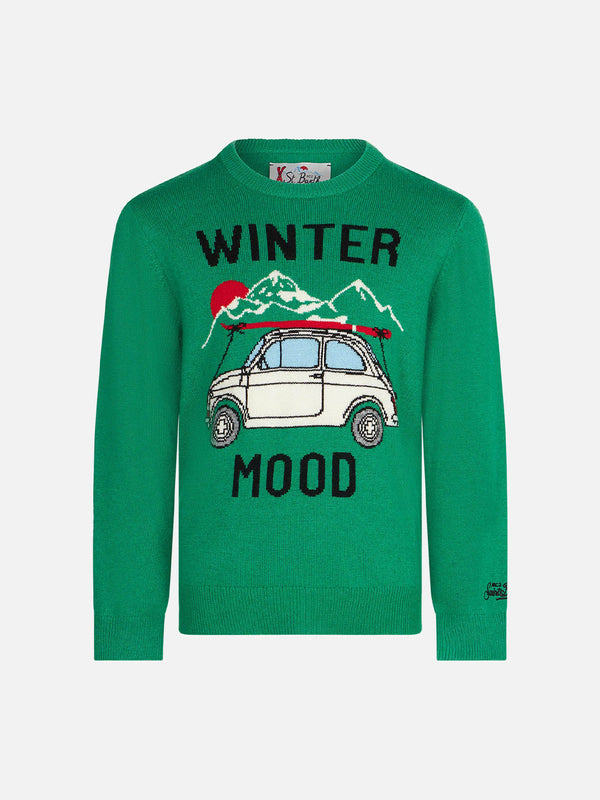 Boy cashmere blend sweater with car print | FIAT 500 SPECIAL EDITION