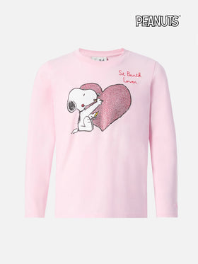 Penny long-sleeve cotton T-shirt in pink with Snoopy print and rhinestone appliqué | PEANUTS SPECIAL EDITION
