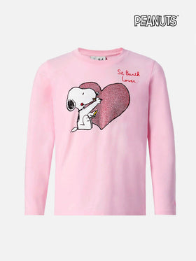 Penny long-sleeve cotton T-shirt in pink with Snoopy print and rhinestone appliqué | PEANUTS SPECIAL EDITION