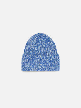 Berretto da bambino bianco e bluette mouliné con ricamo Saint Barth