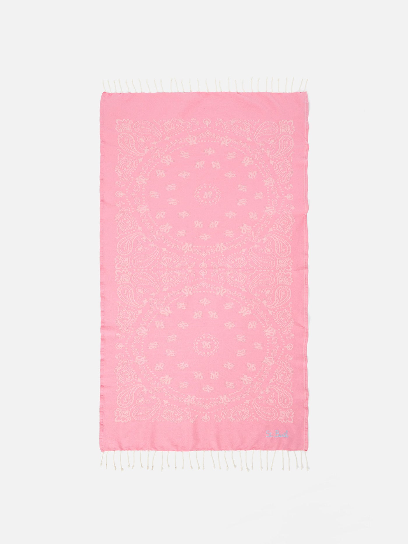 Telo mare Foutas in cotone jacquard con fantasia bandana rosa