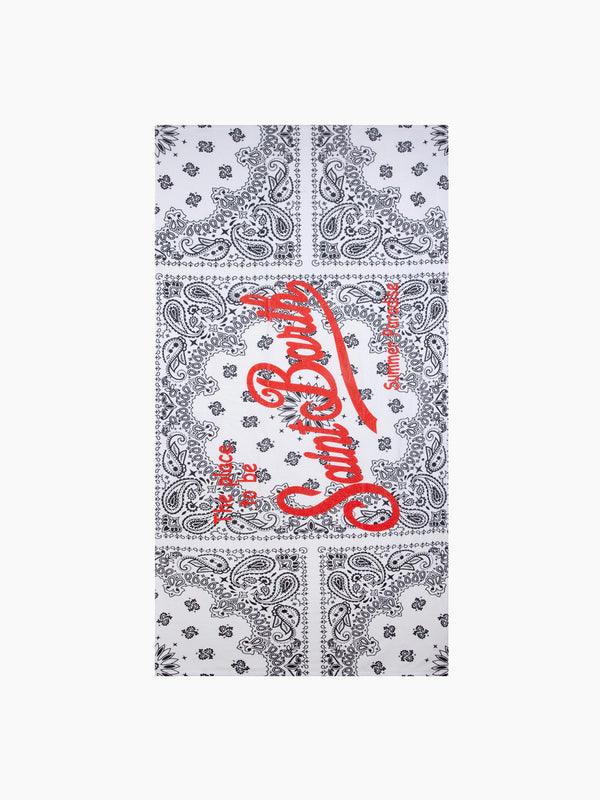 Soft terry beach towel with white bandanna print