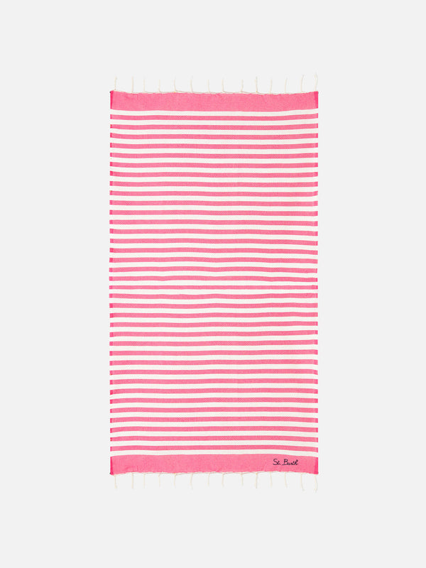 Cotton beach towel Fouta with fuchsia striped print