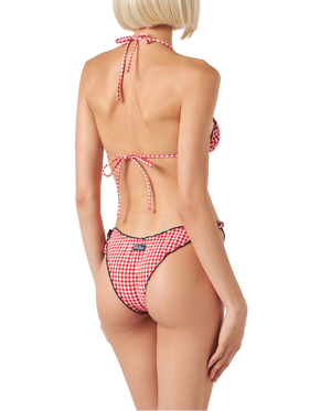 Woman triangle bikini with gingham print