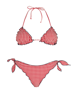 Woman triangle bikini with gingham print