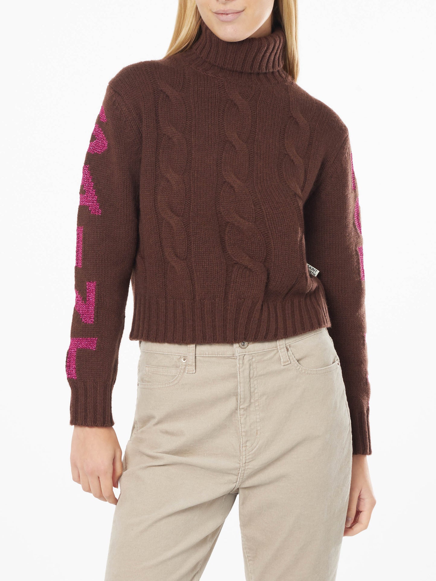 Rollkragenpullover für Damen mit Zopfmuster und Saint Moritz-Jacquard