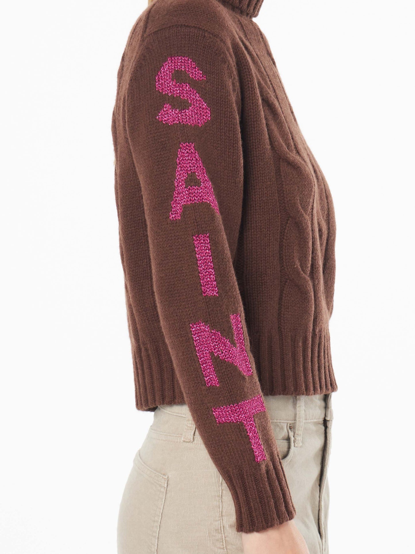 Rollkragenpullover für Damen mit Zopfmuster und Saint Moritz-Jacquard