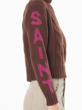 Rollkragenpullover für Damen mit Zopfmuster und Saint Moritz-Jacquard