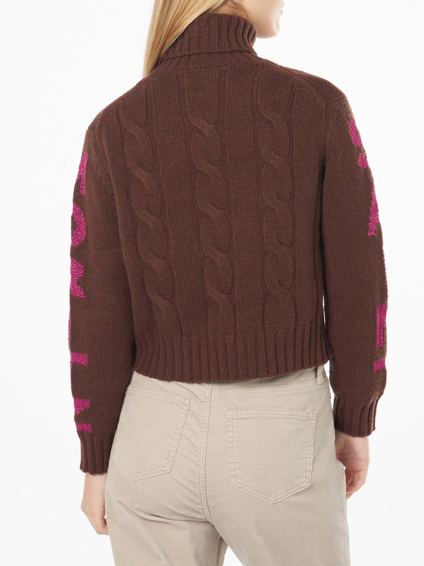 Rollkragenpullover für Damen mit Zopfmuster und Saint Moritz-Jacquard