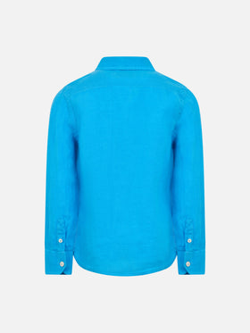 Kid turquoise linen shirt Agnes - MC2 Saint Barth
