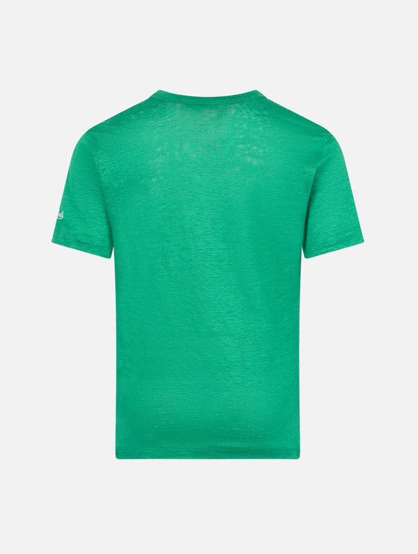 T-shirt da bambino in jersey di lino verde Alex