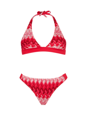 Mehrfarbiger roter Chevron-Strick-Triangel-Bikini