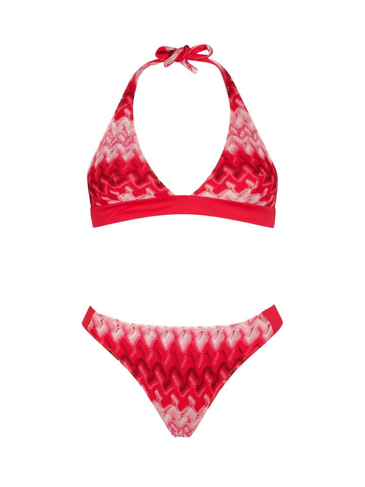 Multicolor red chevron knitted triangle bikini