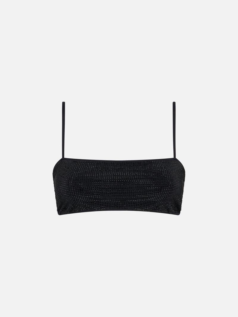 Schwarzes Bandeau-Top für Damen mit Strasssteinen