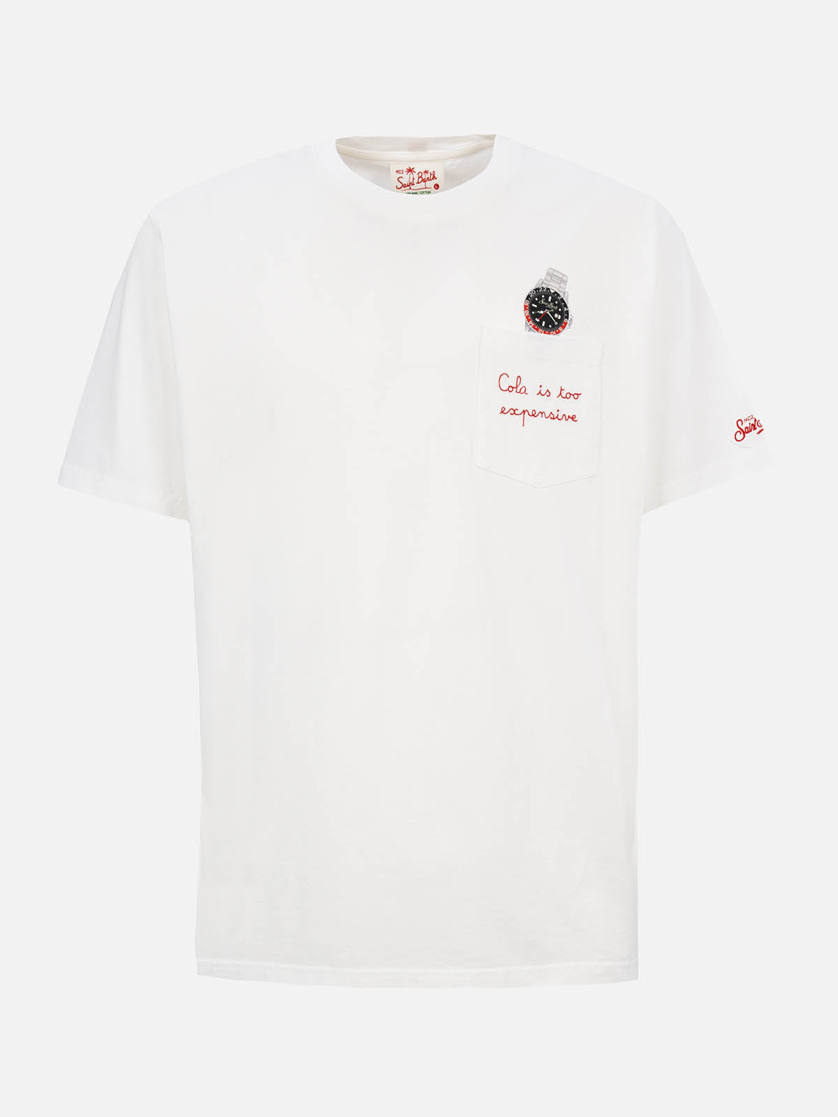Tシャツ・カットソー MC2 SAINT BARTH Austin cotton T-shirt Bianco Cotton t-shirt Austin with embroidery and watch print – MC2