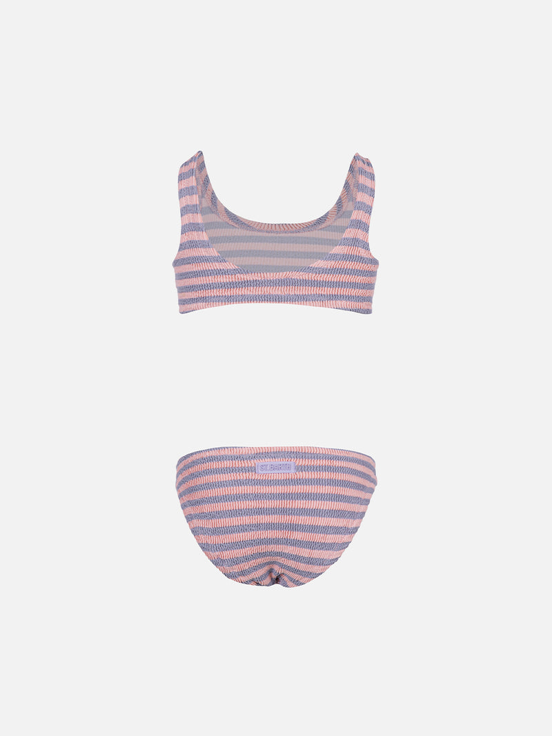 Girl pink and lilac striped classic crinkle bikini Baker