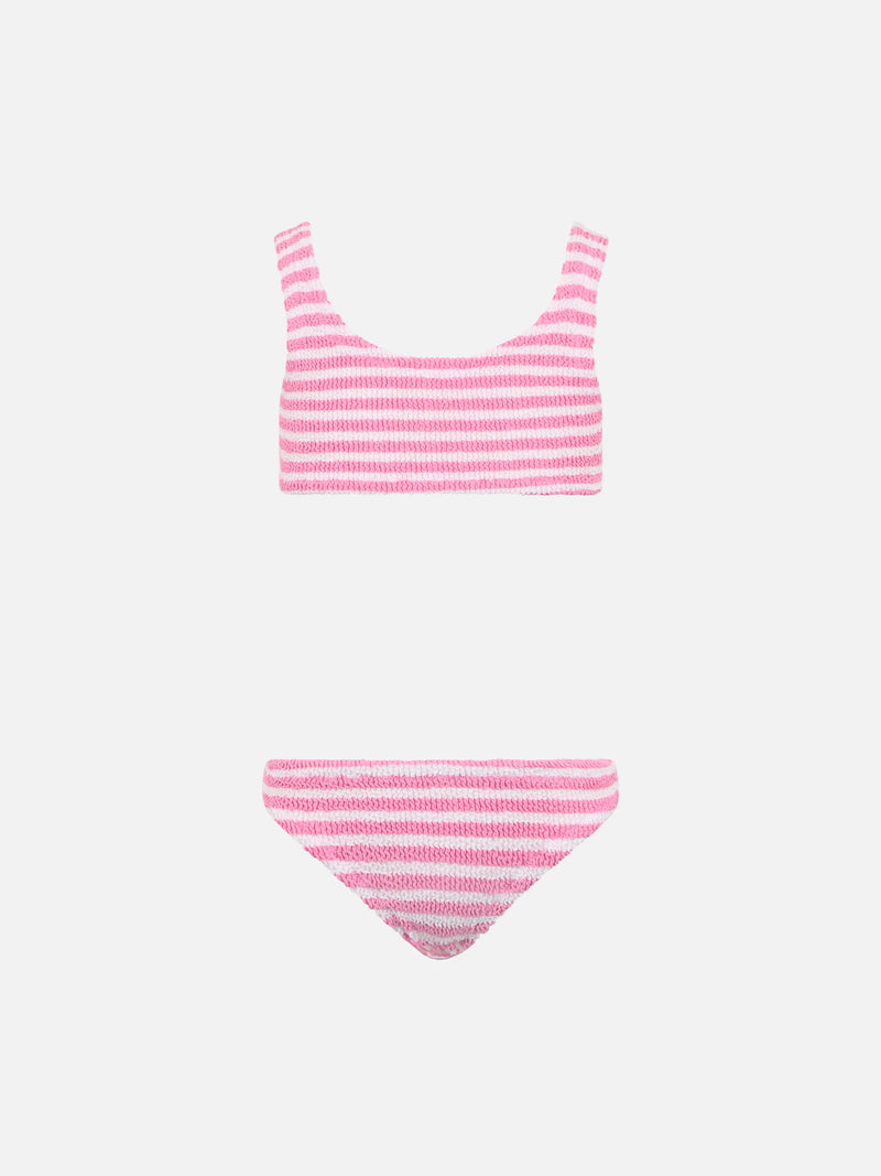 Pink striped crinkle classic bralette bikini Baker