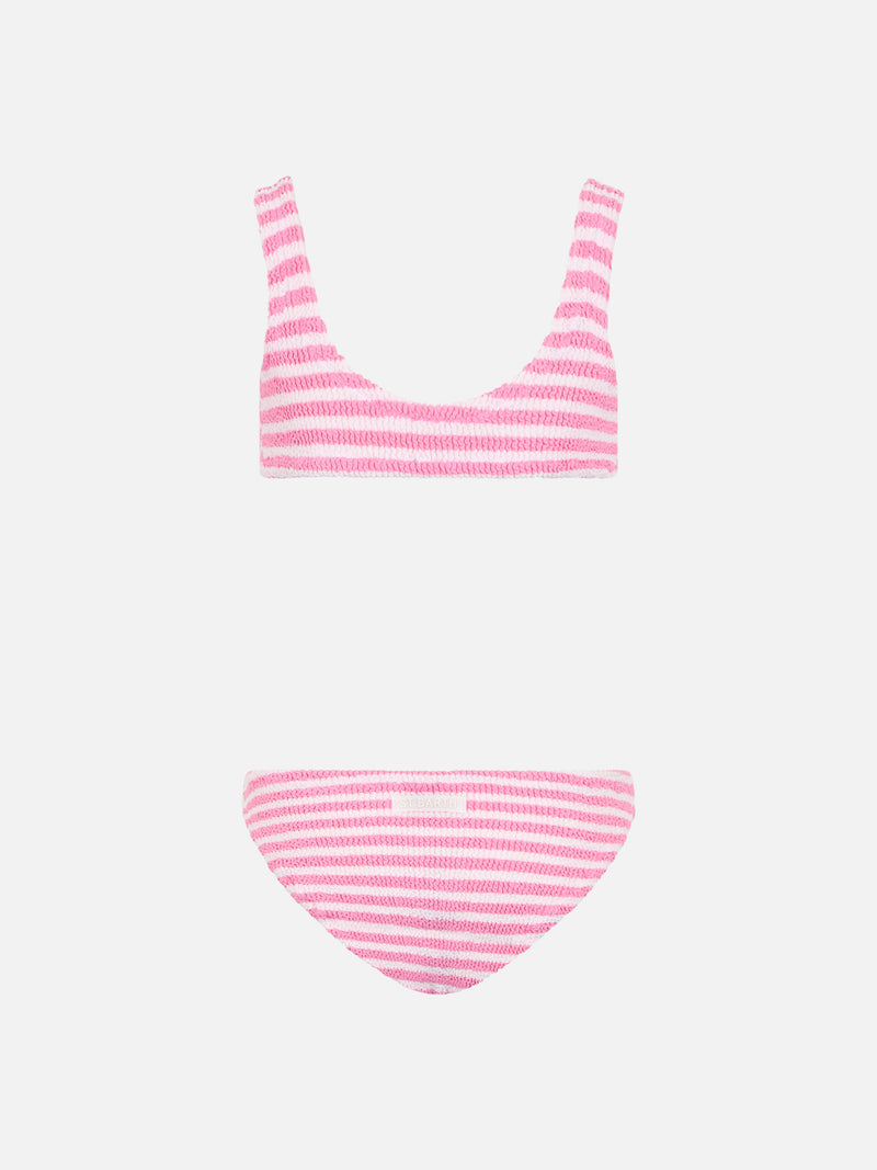 Pink striped crinkle classic bralette bikini Baker