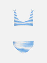 Bikini a triangolo Baker in crinkle a righe azzurre