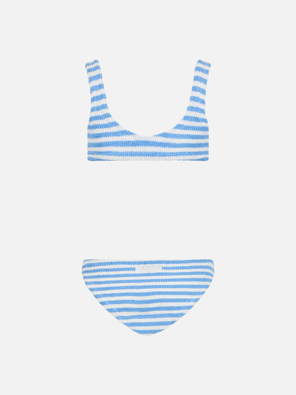 Bikini a triangolo Baker in crinkle a righe azzurre