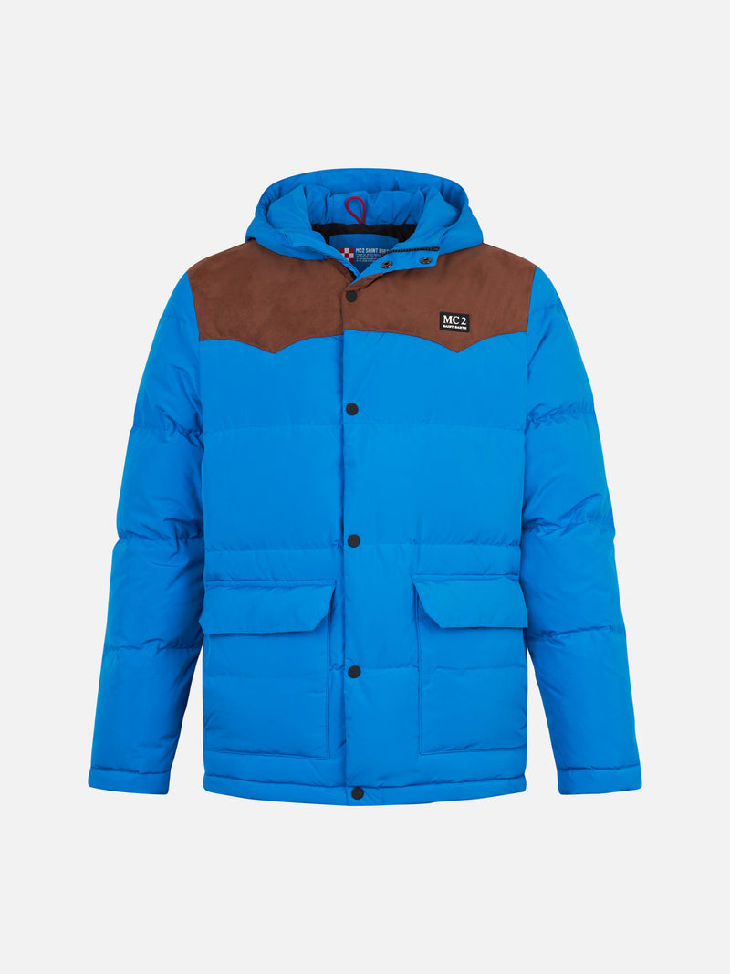 Blaue Daunenjacke für Herren mit Kapuze