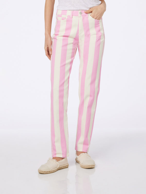 Woman pink striped print denim Belleville