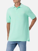 Polo da uomo in piquet di cotone verde acqua Beverly Hills