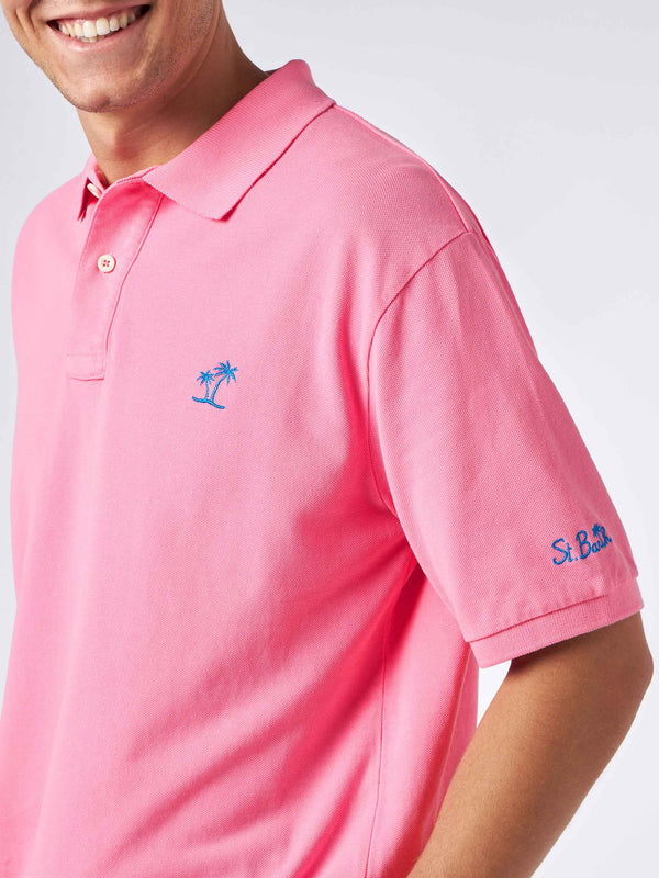 Herren-Poloshirt aus Piqué in Rosa mit St. Barth-Logo und Vintage-Effekt