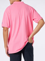 Man pink piquet polo with St. Barth logo and vintage effect