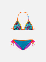 Bikini da bambina a triangolo con stampa leopardata