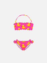 Bikini da bambina a fascia con stampa papere