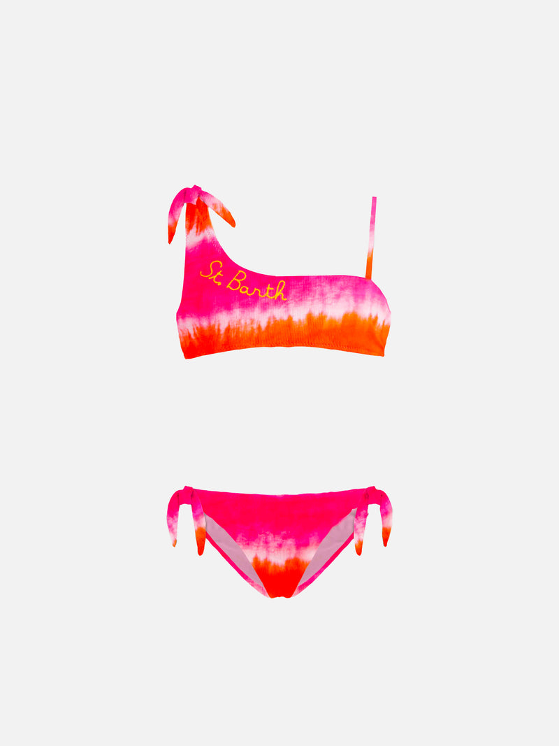 bikini da bambina tye die arancio e fucsia