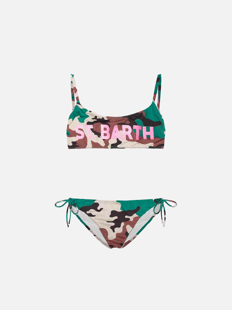 St. Barth glitter  front graphic girl's bralette camouflage  bikini