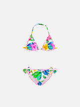 Bikini da bambina a triangolo con stampa tropicale