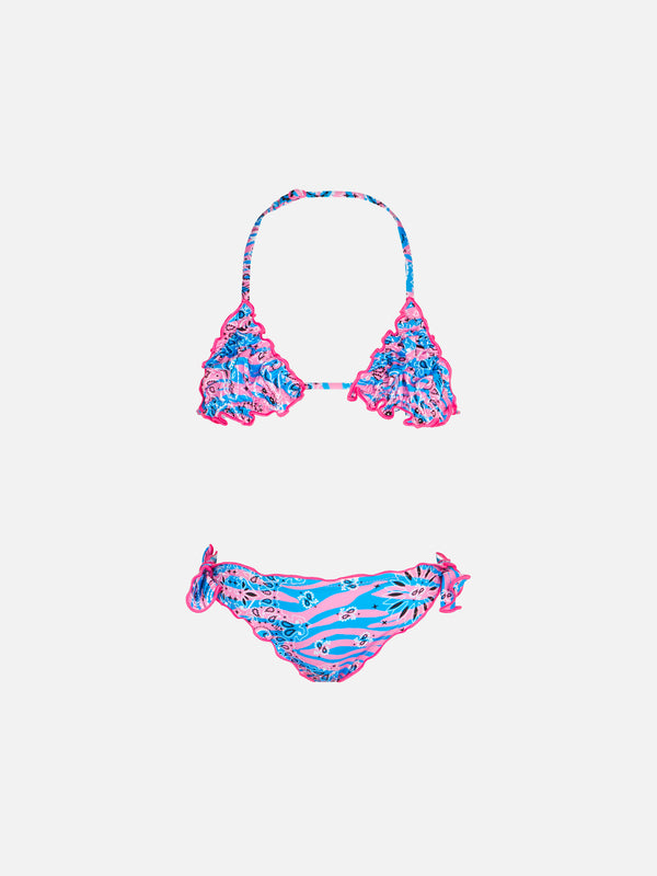 Mädchen-Triangel-Bikini mit Zebra-Kopftuch-Print